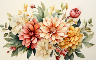 Watercolor Flowers Bouquets, illustration background 311