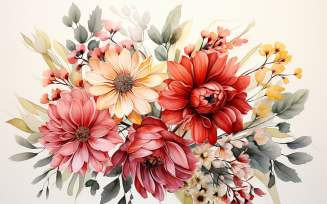 Watercolor Flowers Bouquets, illustration background 315