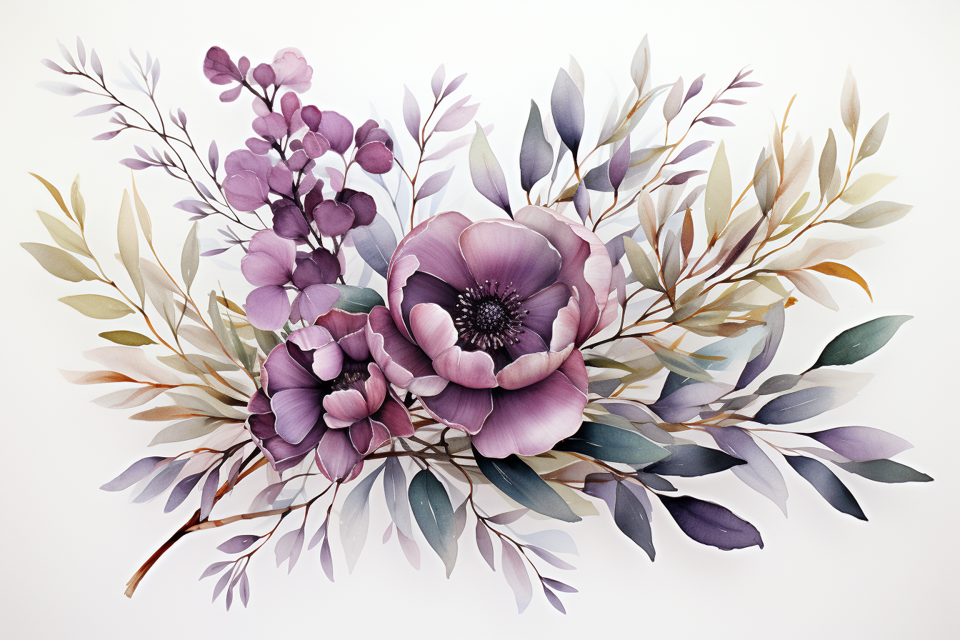 Watercolor Flowers Bouquets, illustration background 395