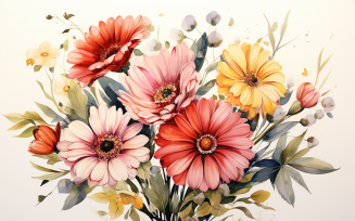 Watercolor Flowers Bouquets, illustration background 314