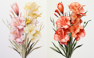 Watercolor Flowers Bouquets, illustration background 319