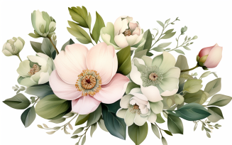 Watercolor Flowers Bouquets, illustration background 328