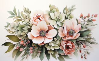 Watercolor Flowers Bouquets, illustration background 331