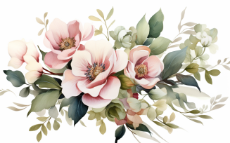 Watercolor Flowers Bouquets, illustration background 334