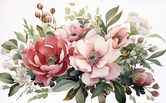 Watercolor Flowers Bouquets, illustration background 335