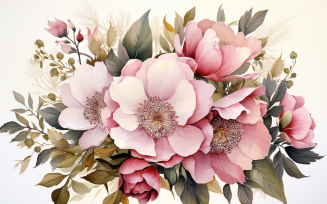 Watercolor Flowers Bouquets, illustration background 337