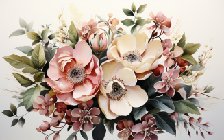 Watercolor Flowers Bouquets, illustration background 338