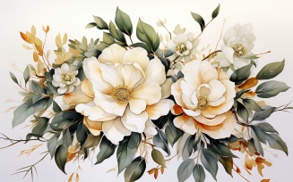 Watercolor Flowers Bouquets, illustration background 372