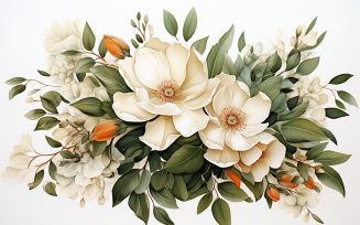 Watercolor Flowers Bouquets, illustration background 374