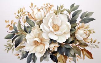 Watercolor Flowers Bouquets, illustration background 375