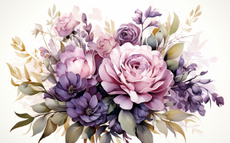 Watercolor Flowers Bouquets, illustration background 387