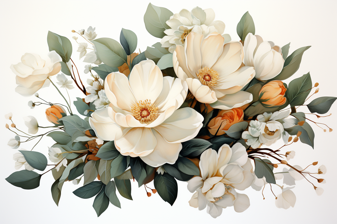 Watercolor Flowers Bouquets, illustration background 373.