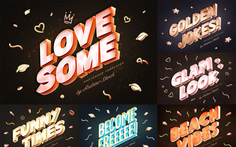 Colorful 3D Text Effects - Photoshop Templates Illustration