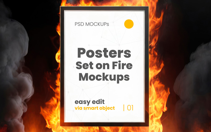 Frames Poster Set on Fire Mockups Product Mockup