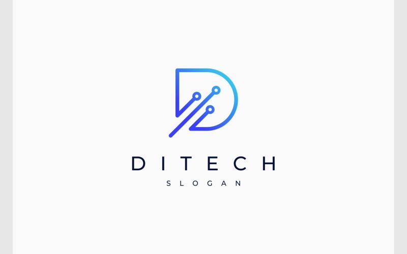 Letter D Circuit Technology Digital Logo Logo Template
