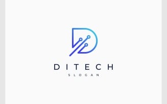 Letter D Circuit Technology Digital Logo
