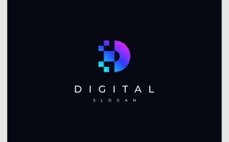 Letter D Pixel Digital Tech Logo