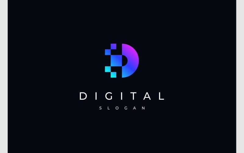 Letter D Pixel Digital Tech Logo Logo Template