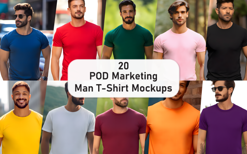 POD Marketing Man T-Shirt Mockup Bundle Product Mockup
