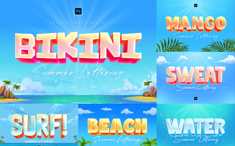 Summer Text Effects - 6 Photoshop Templates Illustration