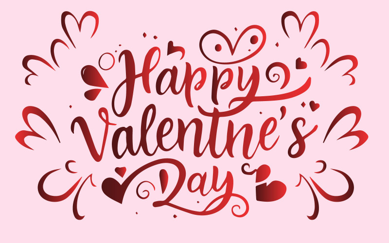 Valentines day greeting card hand lettering with red hearts - Free template Vector Graphic