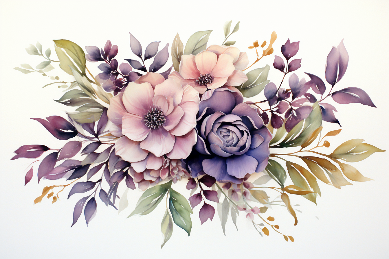 Watercolor Flowers Bouquets, illustration background 401