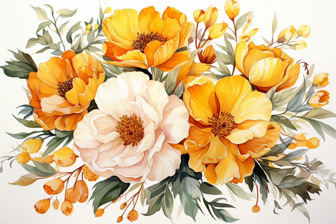 Watercolor Flowers Bouquets, illustration background 415