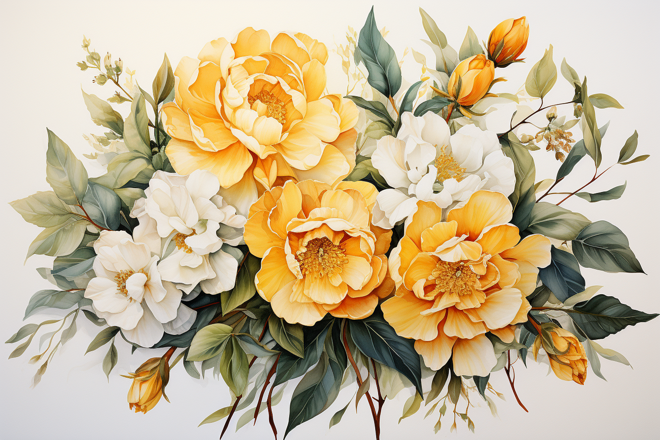 Watercolor Flowers Bouquets, illustration background 413