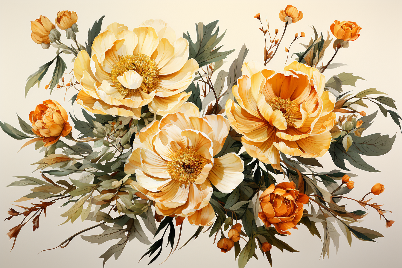 Watercolor Flowers Bouquets, illustration background 422