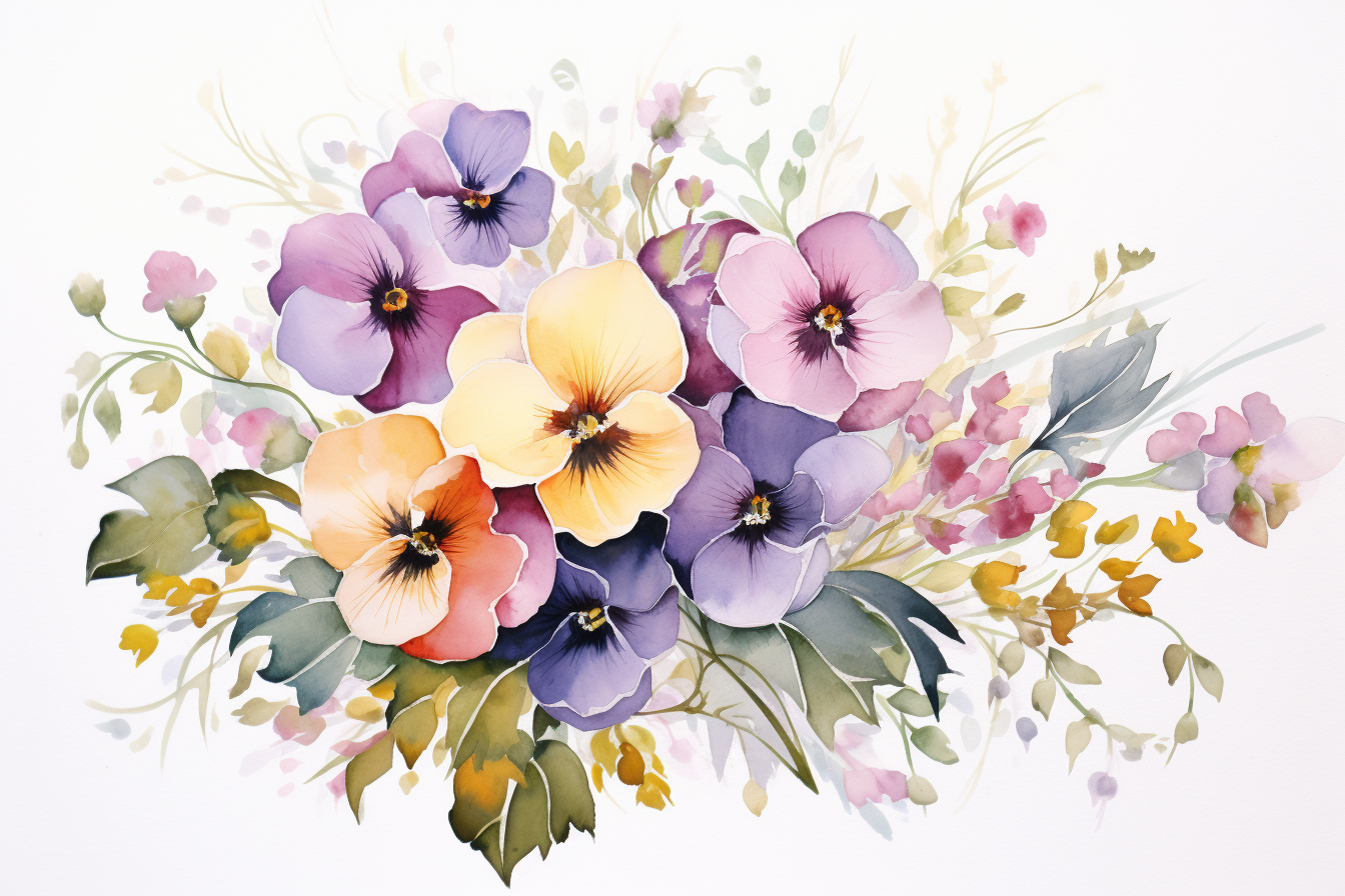 Watercolor Flowers Bouquets, illustration background 445