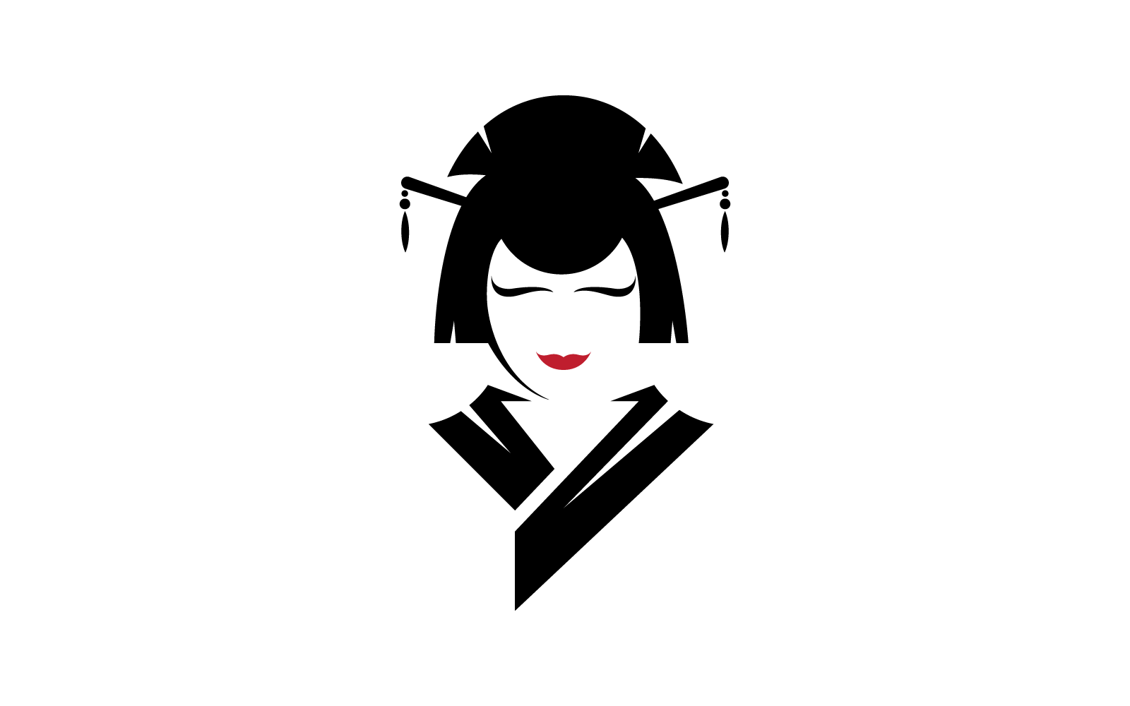 Geisha cara kimono estilo tradicional logo vector diseño plano