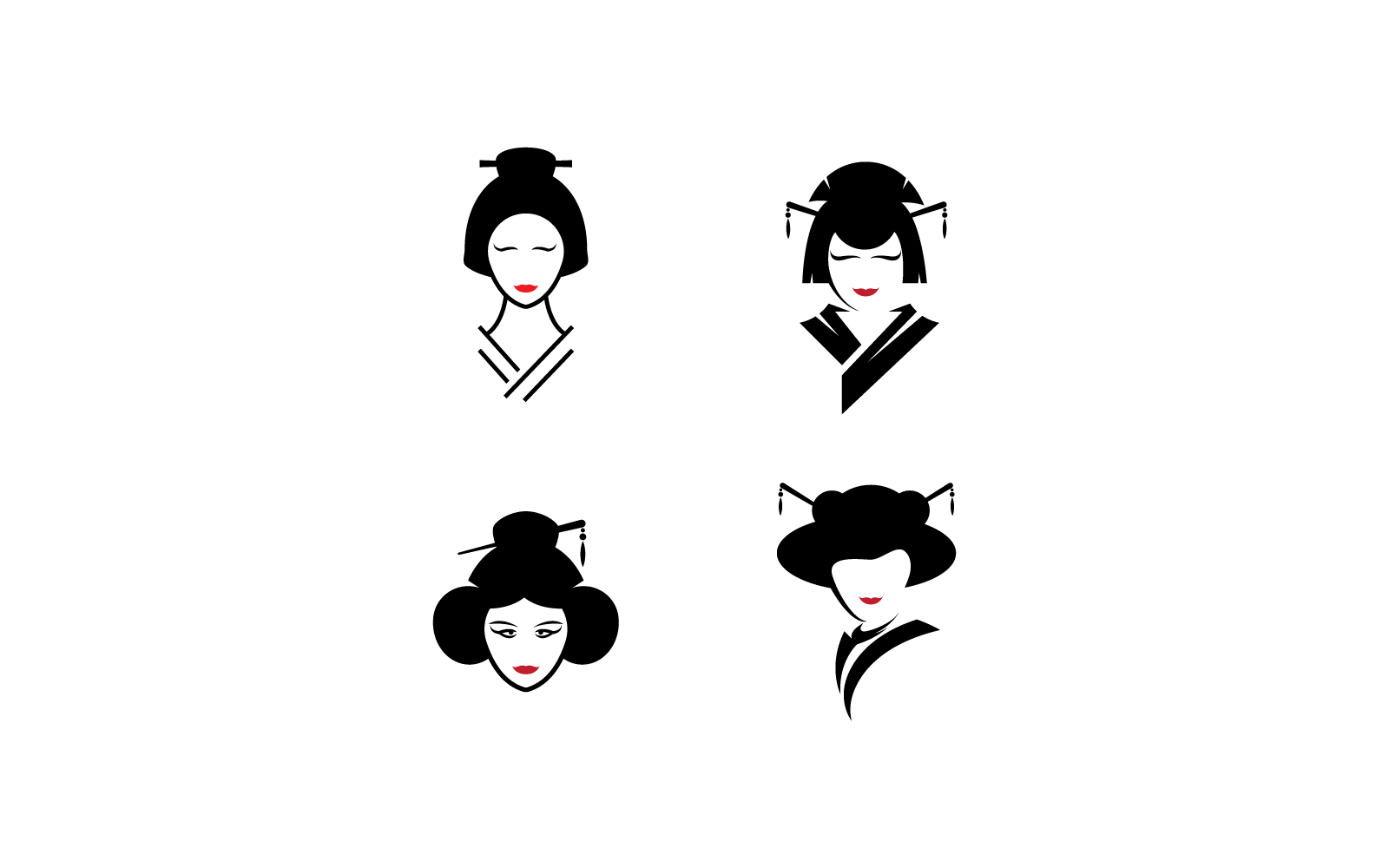Geisha face kimono traditional style logo template vector