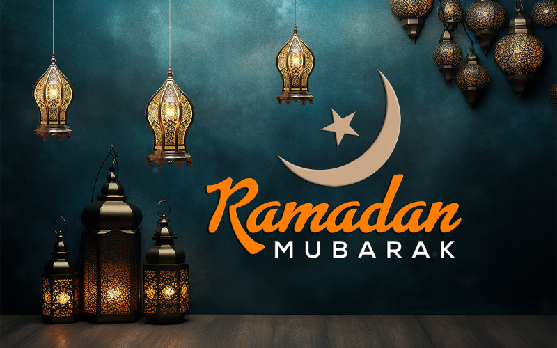Ramadan greeting | Ramadan banner | wall art ramadan mubarak | Ramadan mubarak with lamp on the wall Illustration