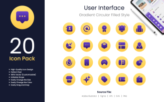 User Interface Icon Pack Gradient Circular Filled Style 3