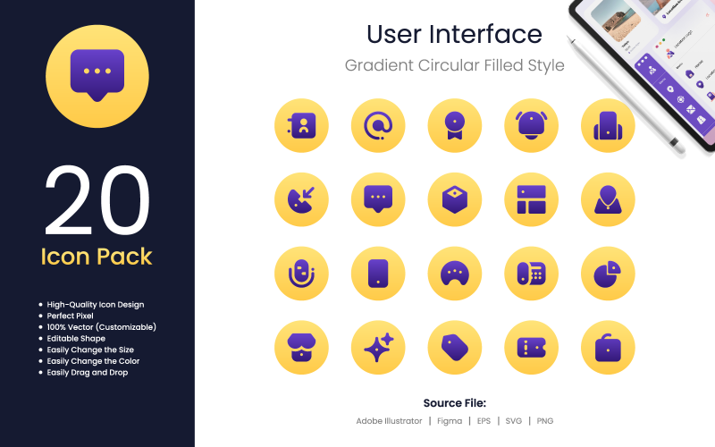 User Interface Icon Pack Gradient Circular Filled Style 3 Icon Set