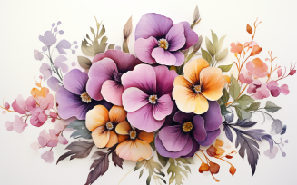 Watercolor Flowers Bouquets, illustration background 436
