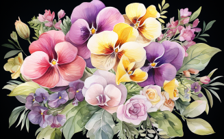 Watercolor Flowers Bouquets, illustration background 437