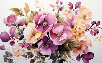 Watercolor Flowers Bouquets, illustration background 442