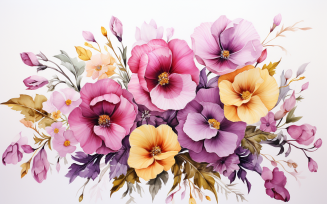 Watercolor Flowers Bouquets, illustration background 443