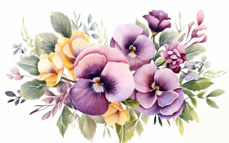Watercolor Flowers Bouquets, illustration background 444