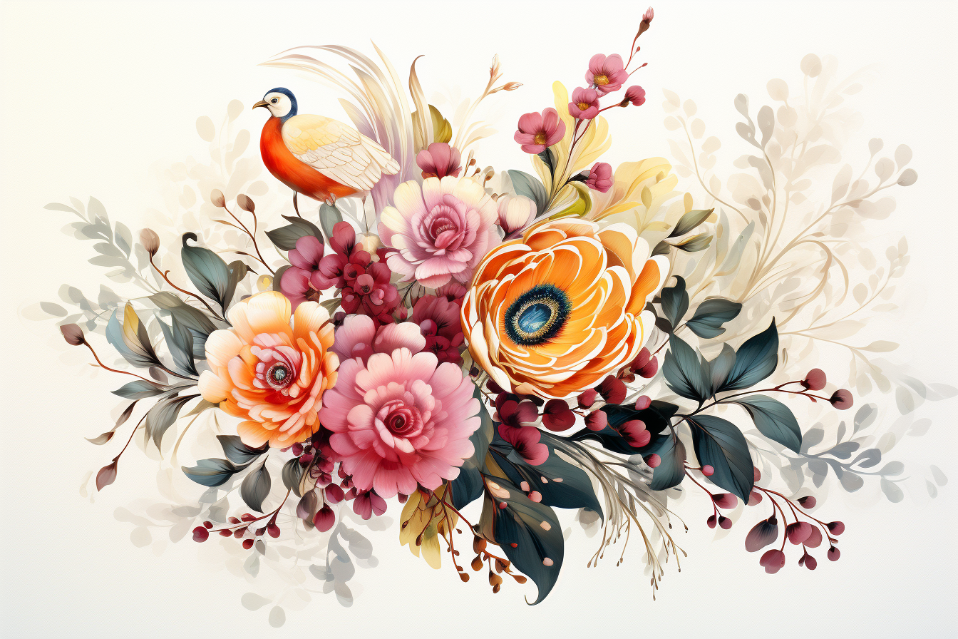 Watercolor Flowers Bouquets, illustration background 448
