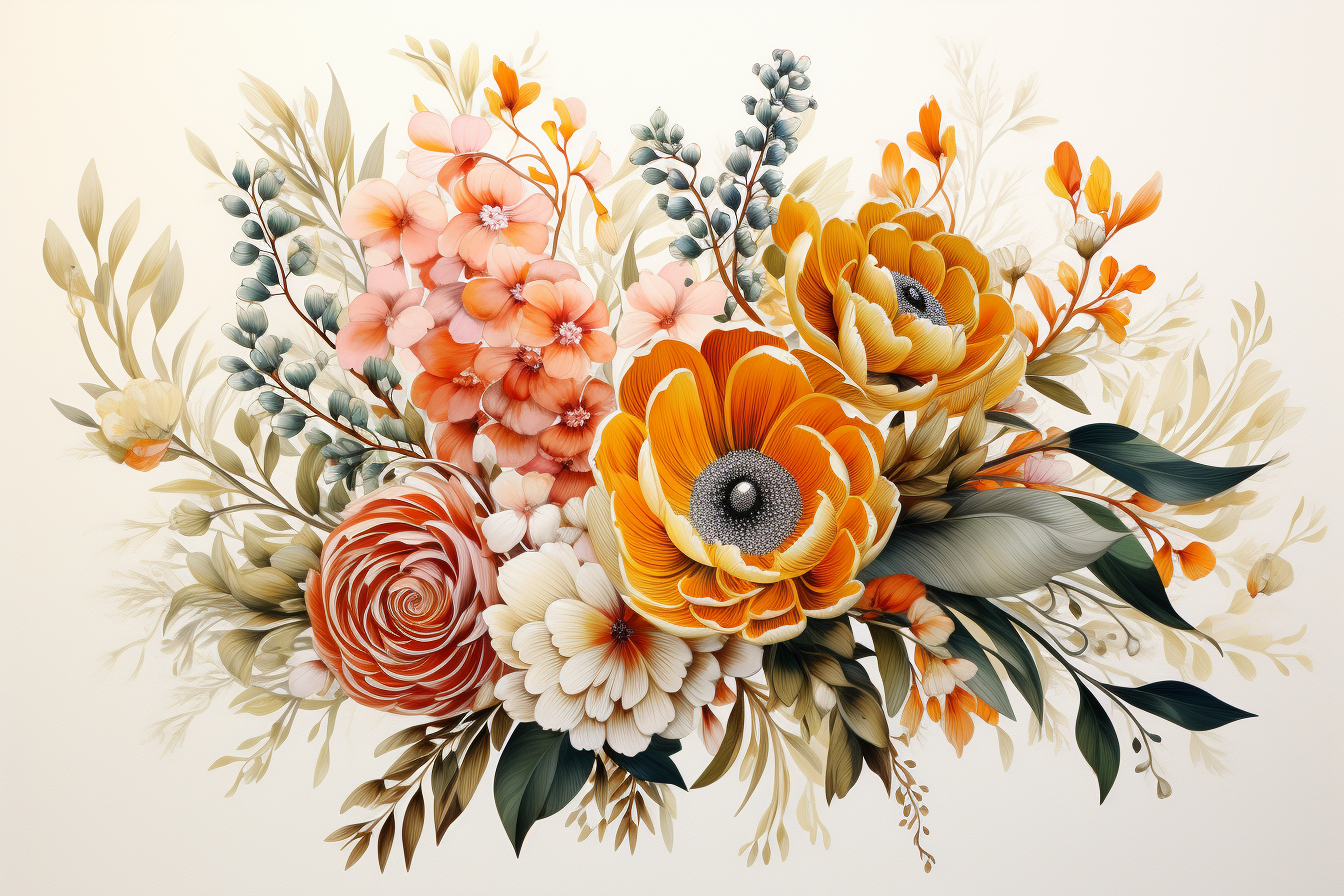 Watercolor Flowers Bouquets, illustration background 452