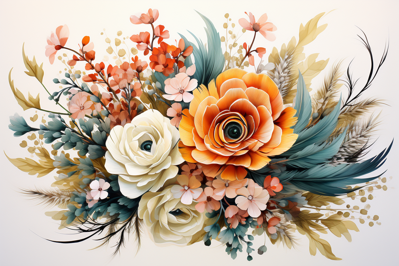 Watercolor Flowers Bouquets, illustration background 454