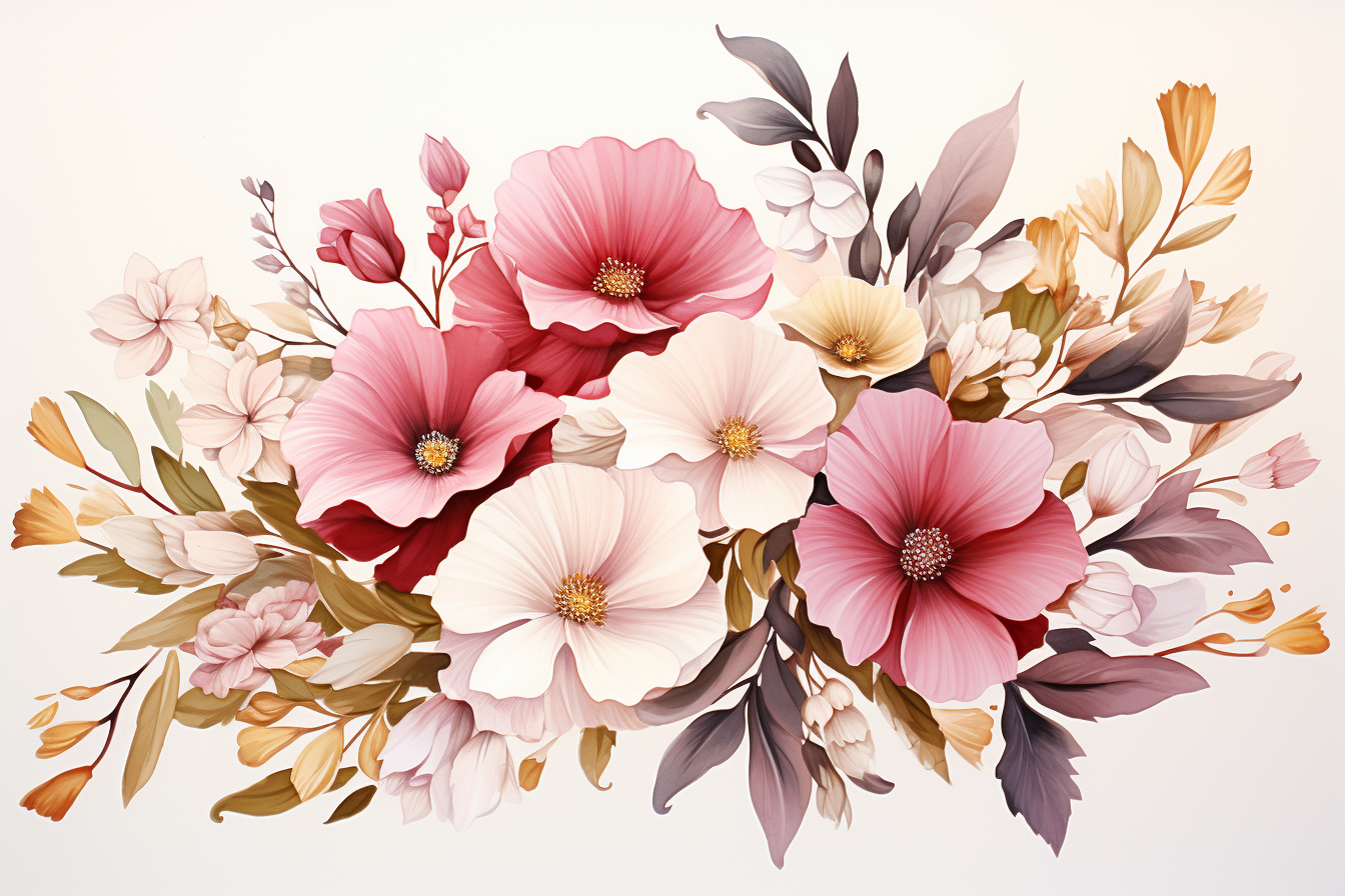 Watercolor Flowers Bouquets, illustration background 459