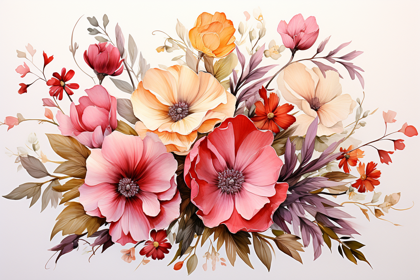 Watercolor Flowers Bouquets, illustration background 458