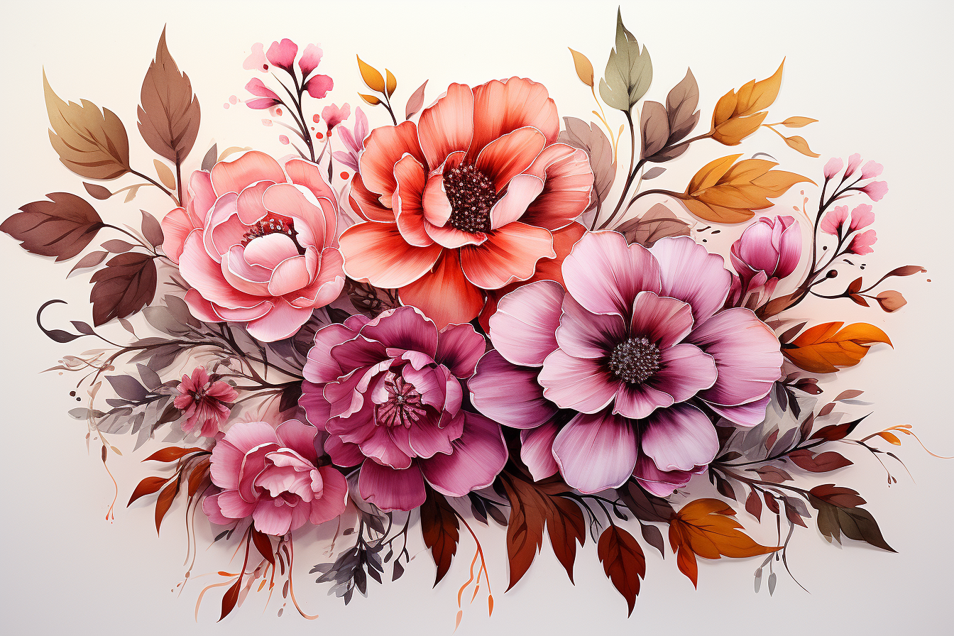 Watercolor Flowers Bouquets, illustration background 462