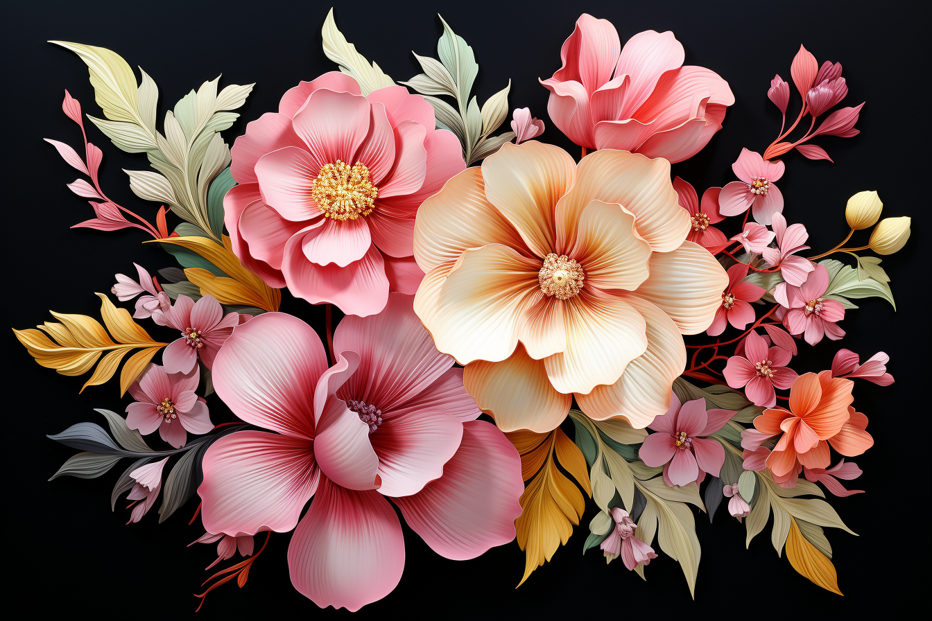 Watercolor Flowers Bouquets, illustration background 464