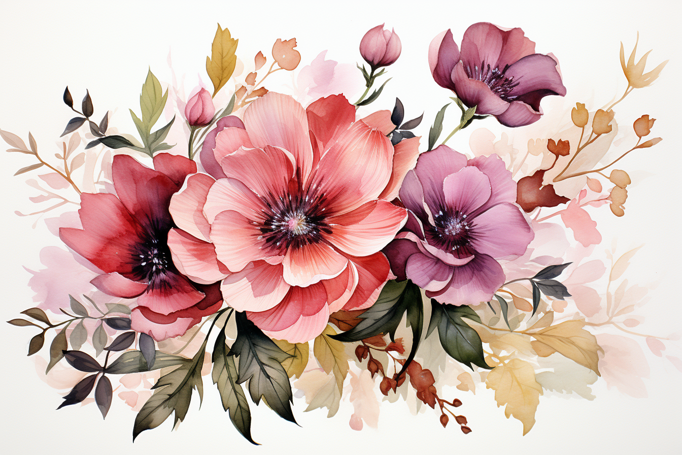 Watercolor Flowers Bouquets, illustration background 463