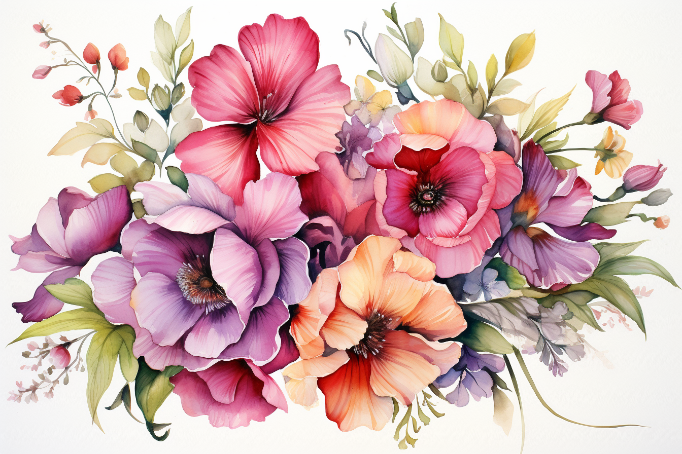 Watercolor Flowers Bouquets, illustration background 466