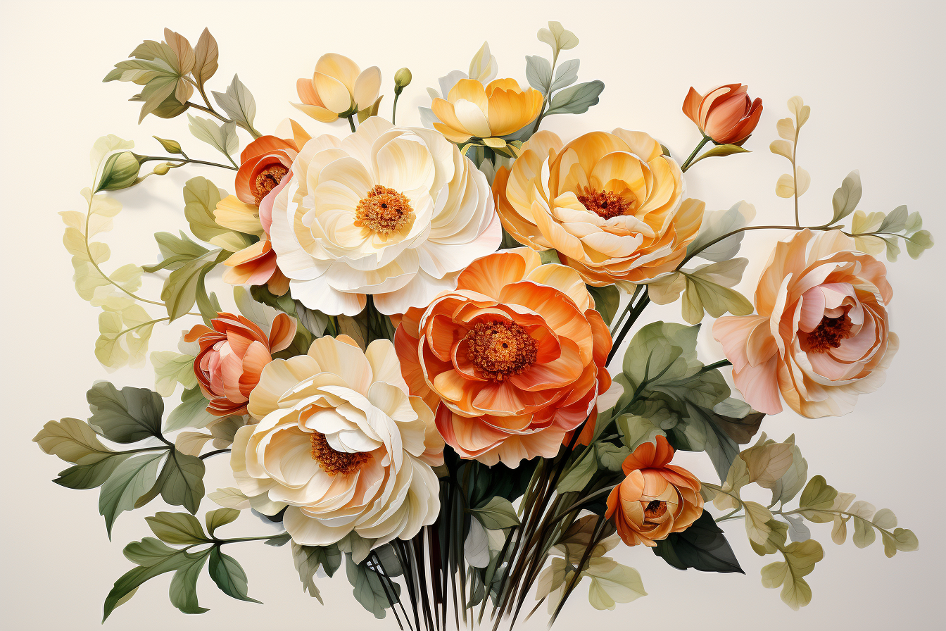 Watercolor Flowers Bouquets, illustration background 483